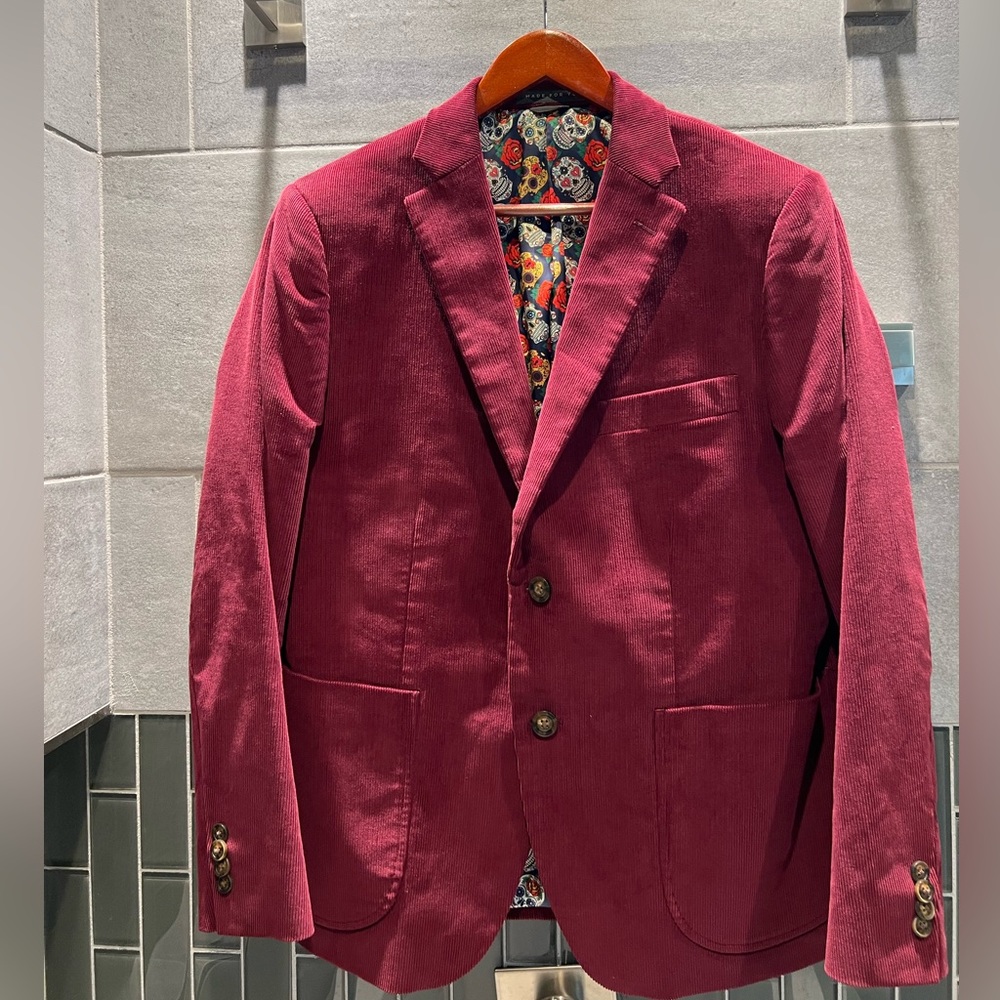 Indochino Red Corduroy Blazer - 40 S - Slim Fit
